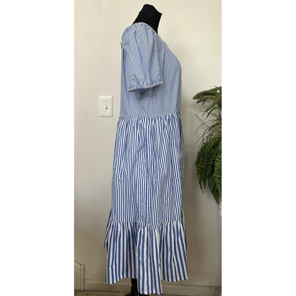NWT J.Crew Blue & White striped Tiered Cotton Maxi Dress Ruffle Trim sz 12 $118 - Picture 2 of 5